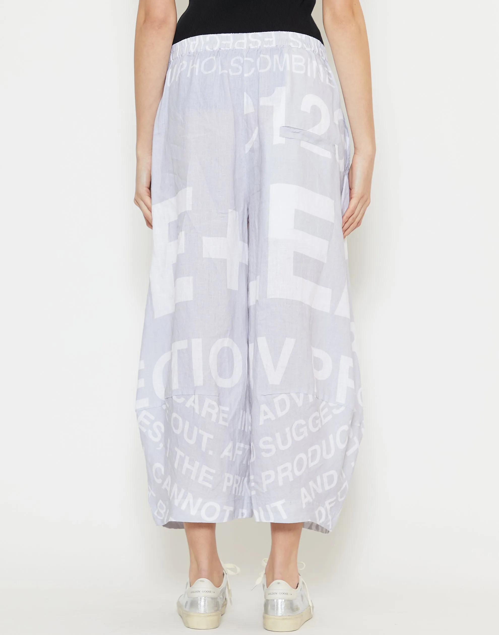 Grey Printed Linen Wide Leg Pants