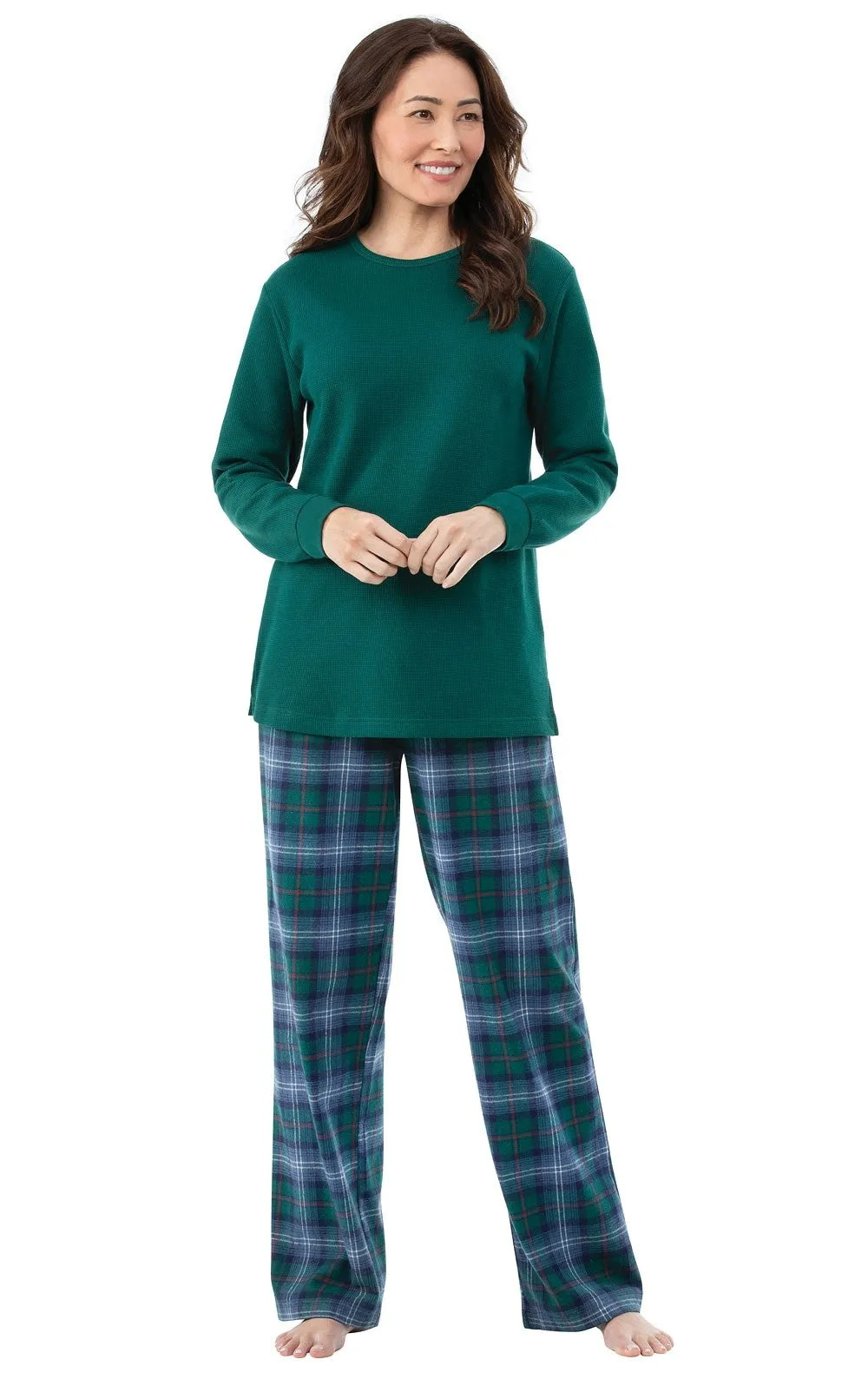 Heritage Plaid Thermal-Top Women's Pajamas - Pet & Owner