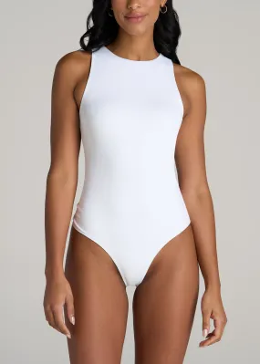 High Crewneck Sleeveless Bodysuit for Tall Women in Bright White