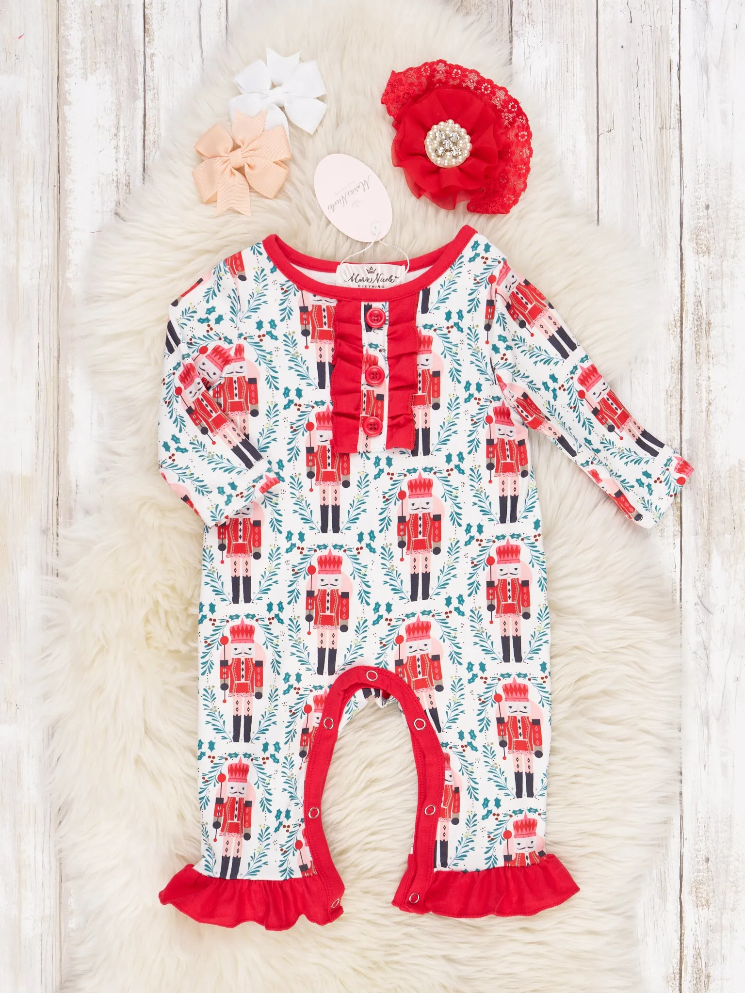 Holly Nutcracker Ruffle Romper