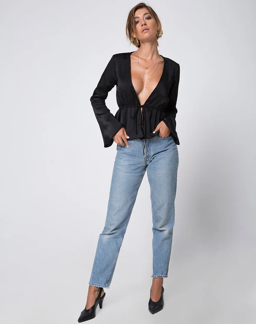 Jelena Plunge Top in Satin Black