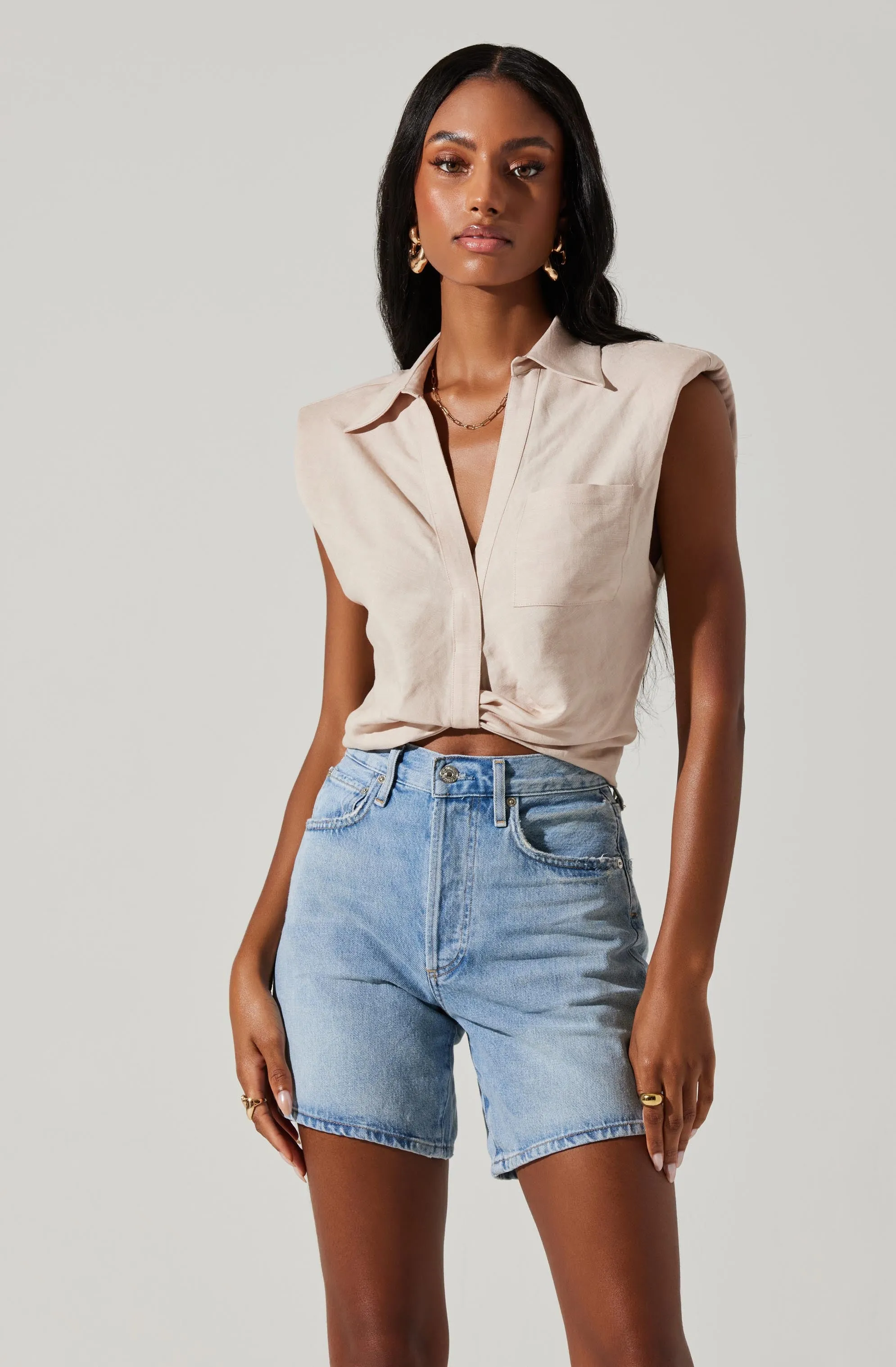 Kathlynn Front Twist Collared Top