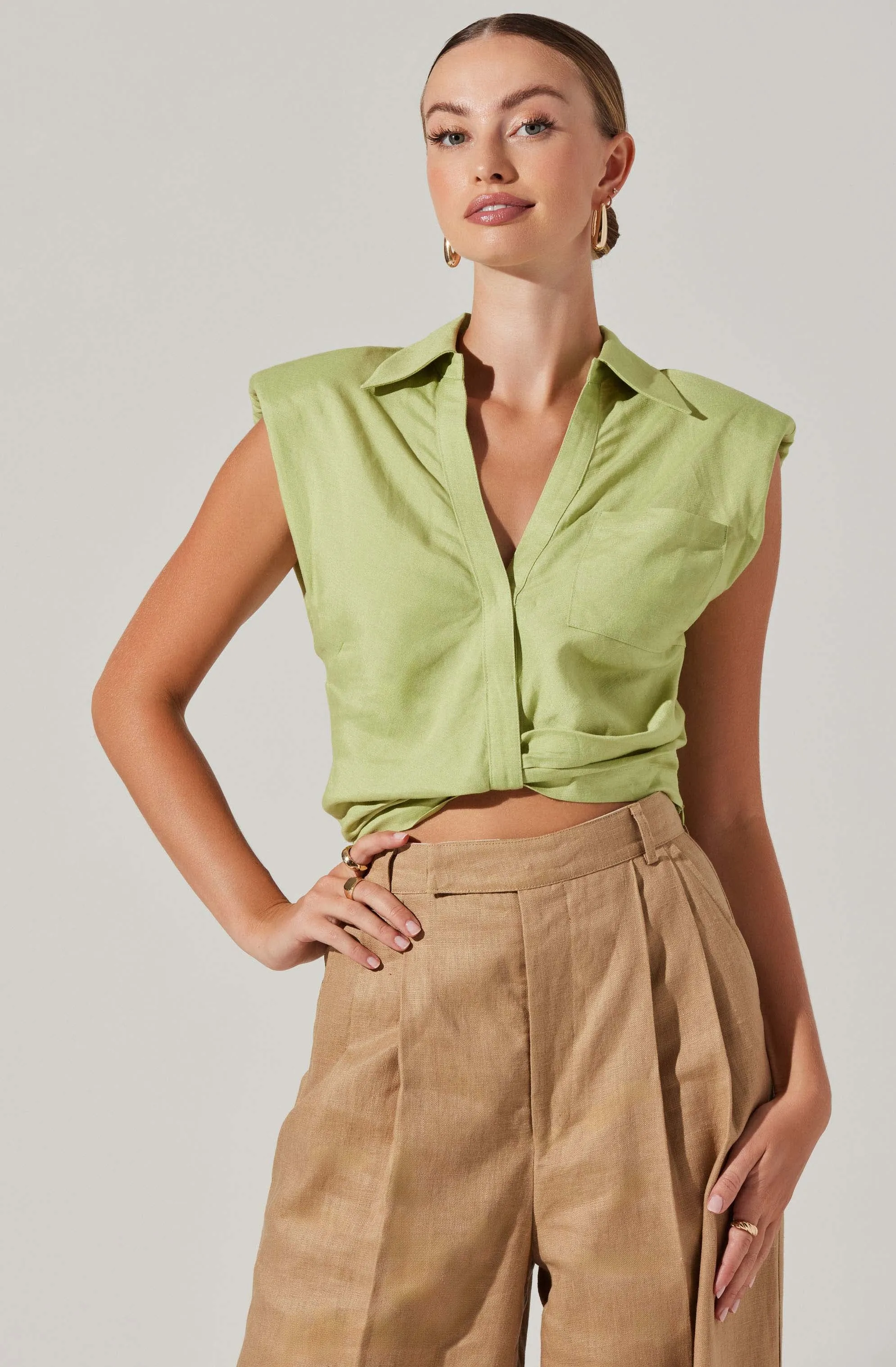 Kathlynn Front Twist Collared Top