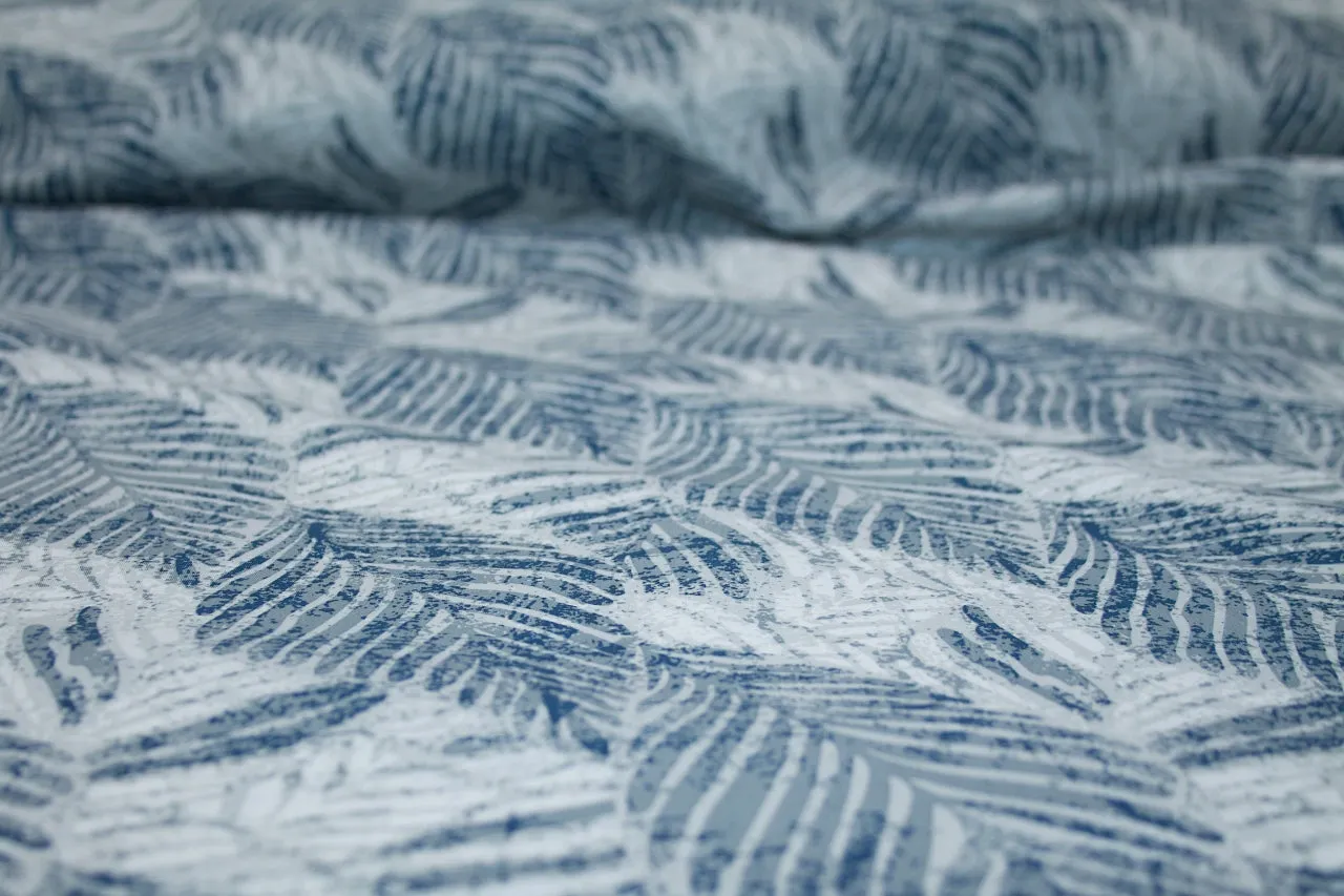 Leaf Impressions Cotton Broadcloth - Blue/Gray/White