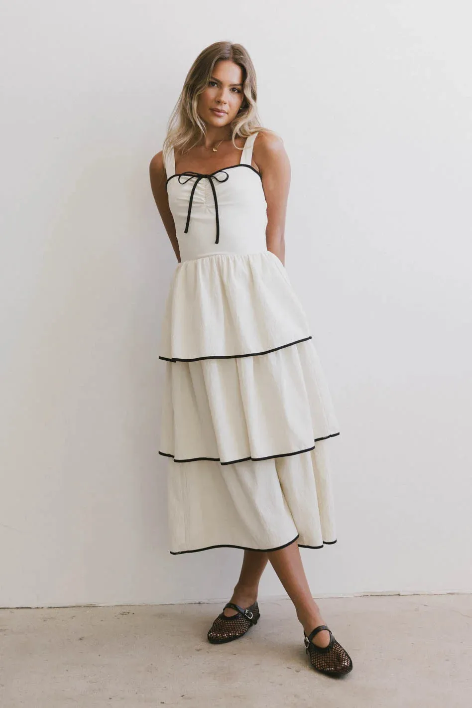 Liza Contrast Trim Dress in Cream