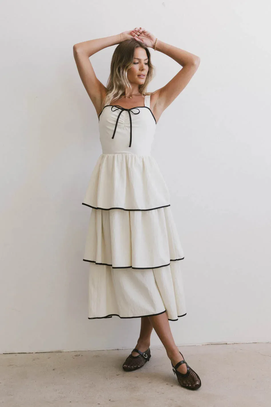 Liza Contrast Trim Dress in Cream