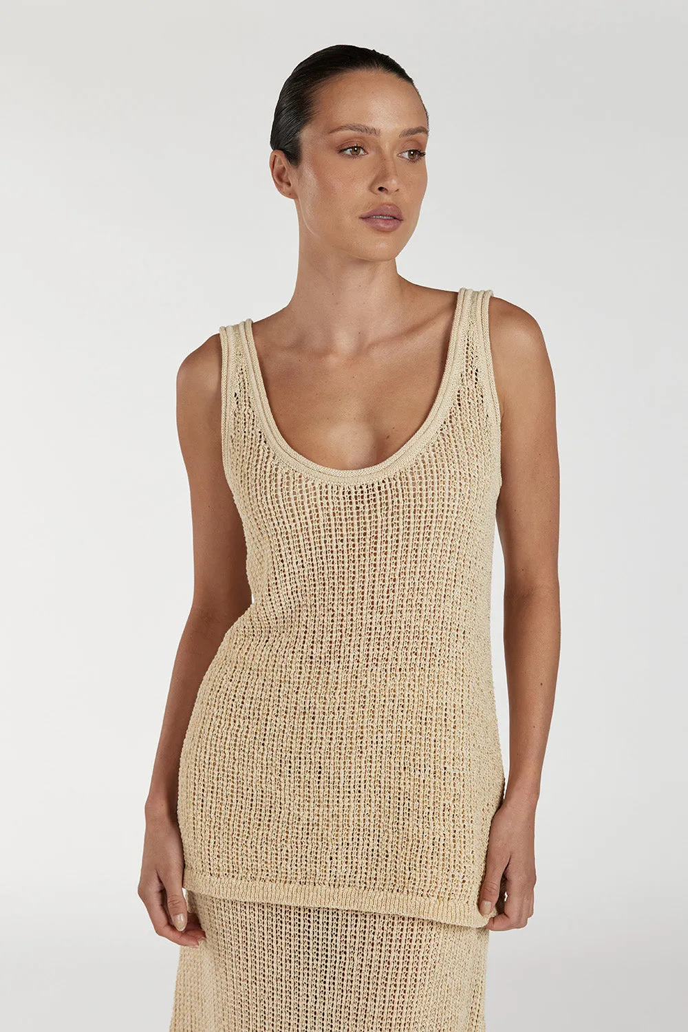 MARGOT WHEAT SCOOP CROCHET TANK