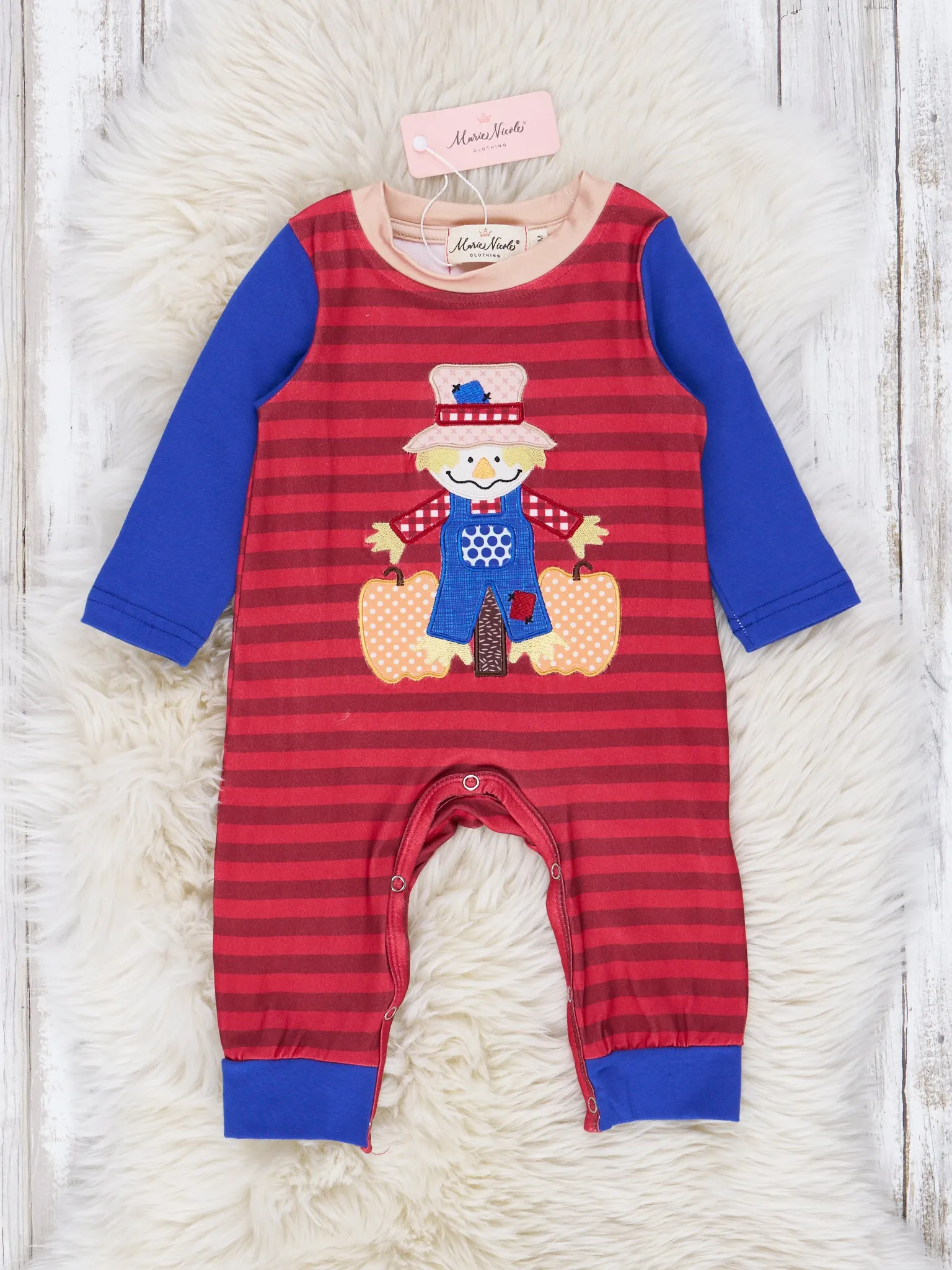 Maroon Stripe Scarecrow Romper