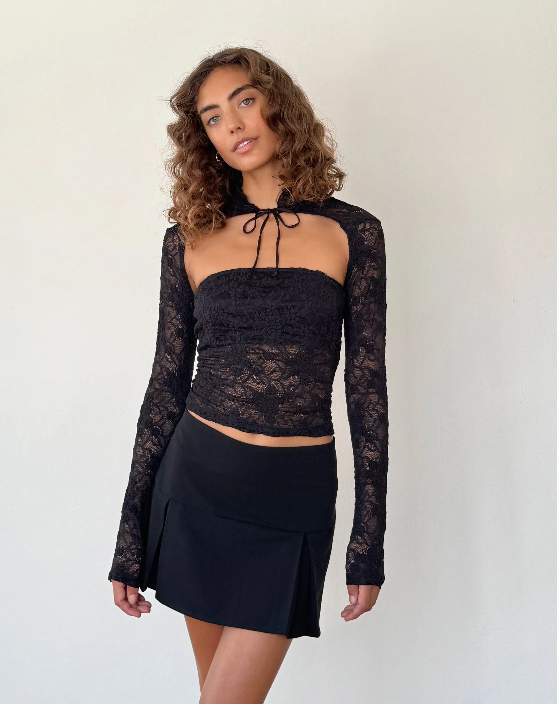 Melvina Bandeau Top and Shrug Set in Lace Black