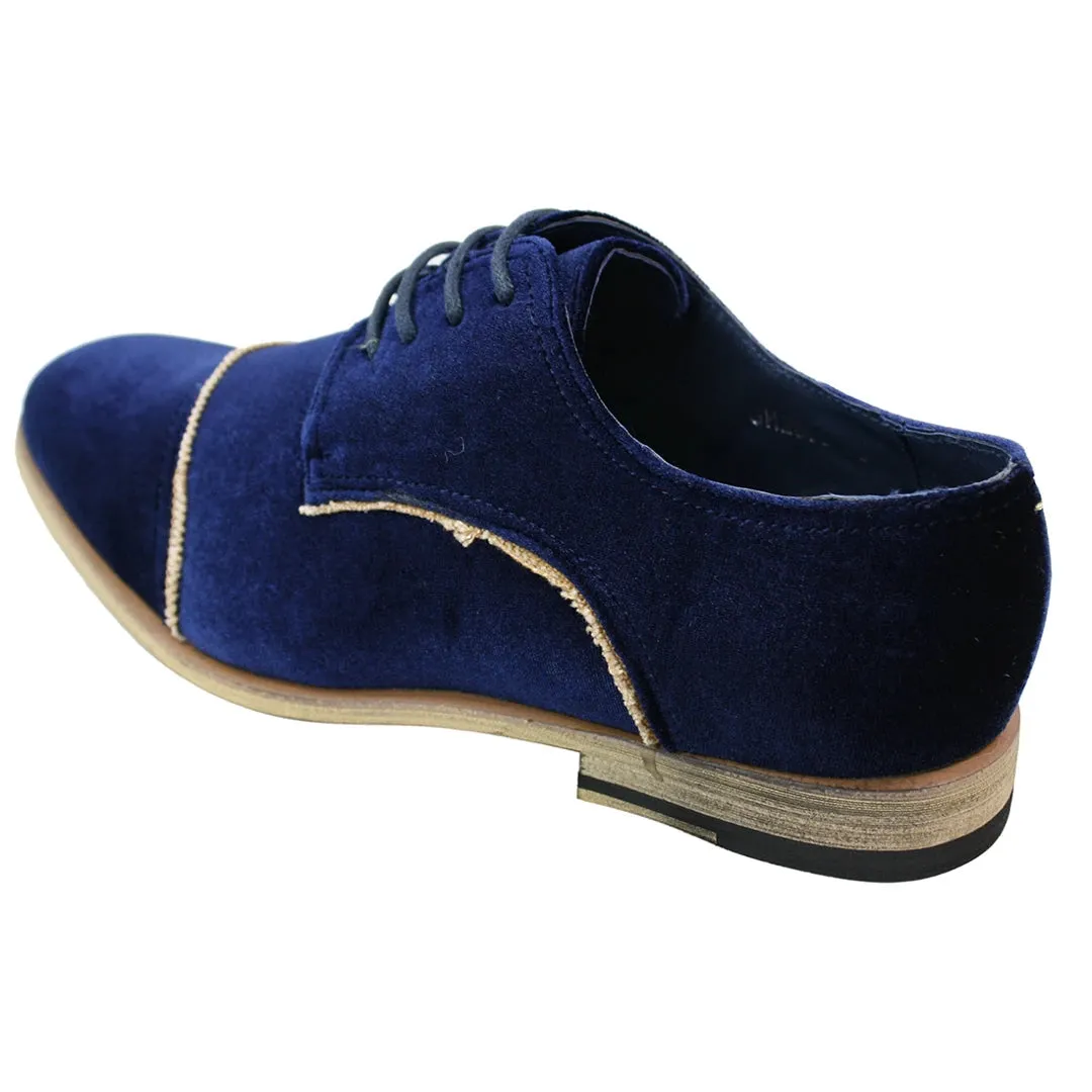 Mens Velvet Feel Shoes Blue Black Laced Smart Casual