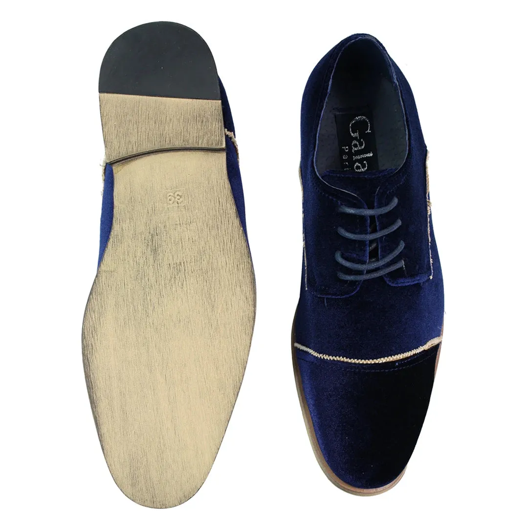 Mens Velvet Feel Shoes Blue Black Laced Smart Casual