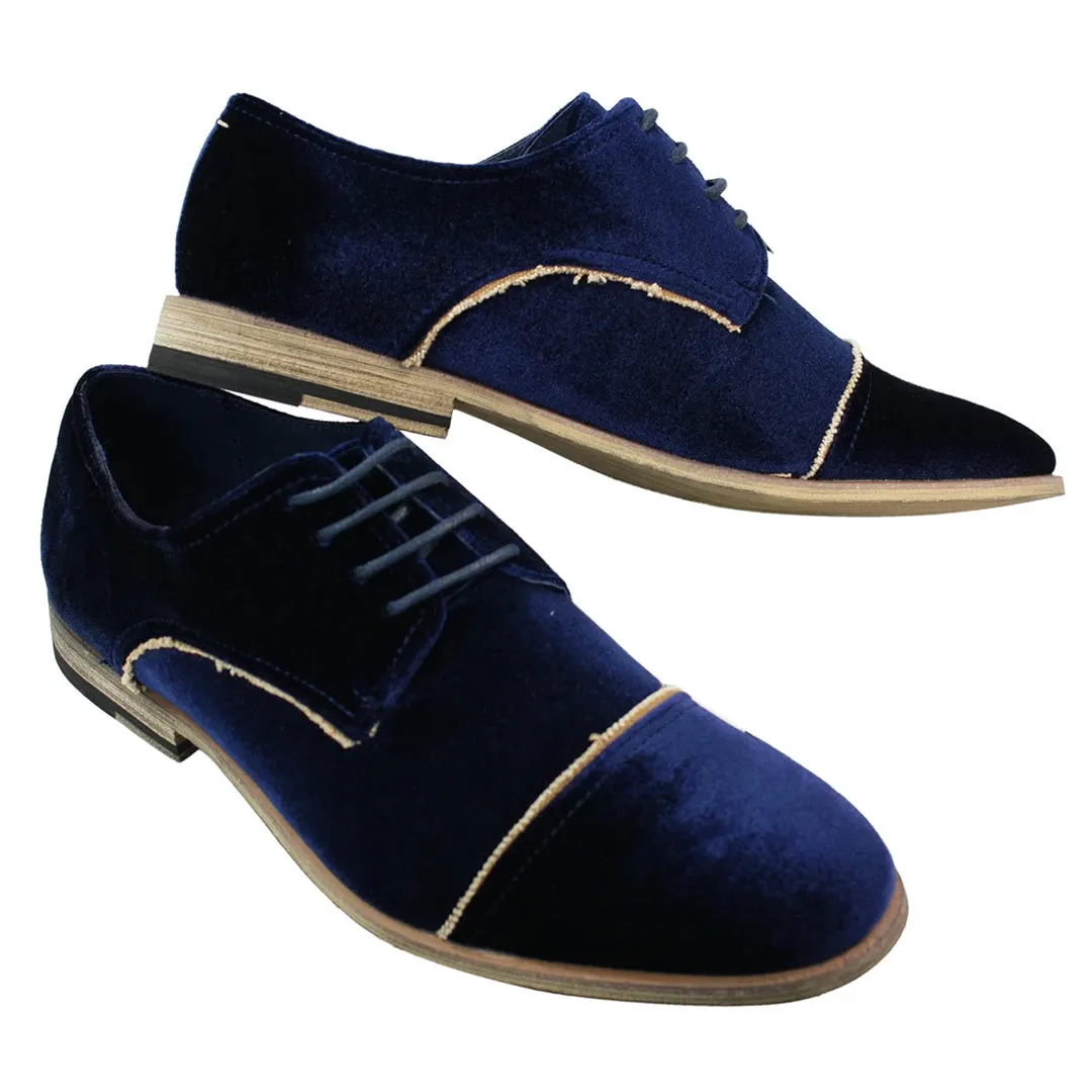 Mens Velvet Feel Shoes Blue Black Laced Smart Casual