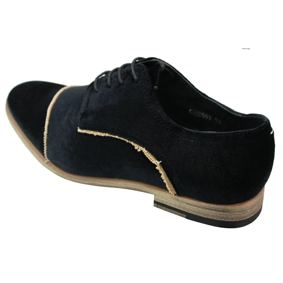 Mens Velvet Feel Shoes Blue Black Laced Smart Casual