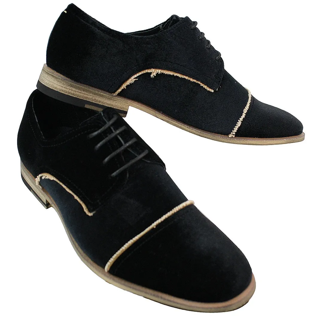 Mens Velvet Feel Shoes Blue Black Laced Smart Casual