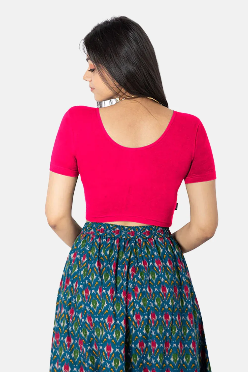 Naidu Hall Knitted Blouse With Round Neck Princess Cut Short Sleeve - Fuschia