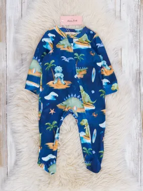 Navy Beach Dinosaur Footed Sleeper Pajamas