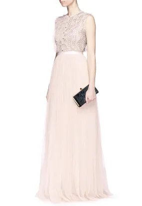 Nude Jet Frill Ruffled Embellished Tulle Gown (UK 10)