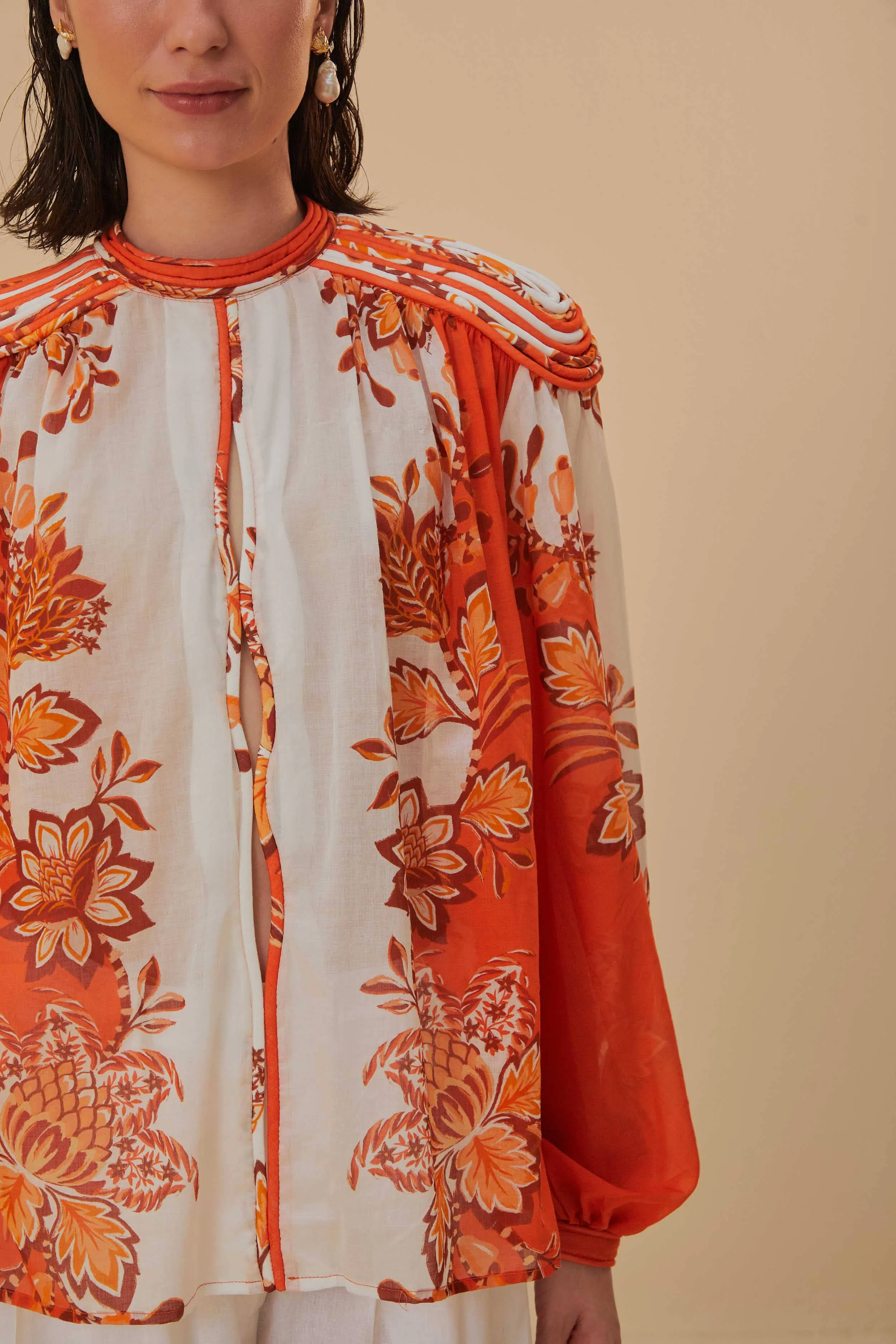 Orange Aura Piping Trim Organic Cotton Blouse