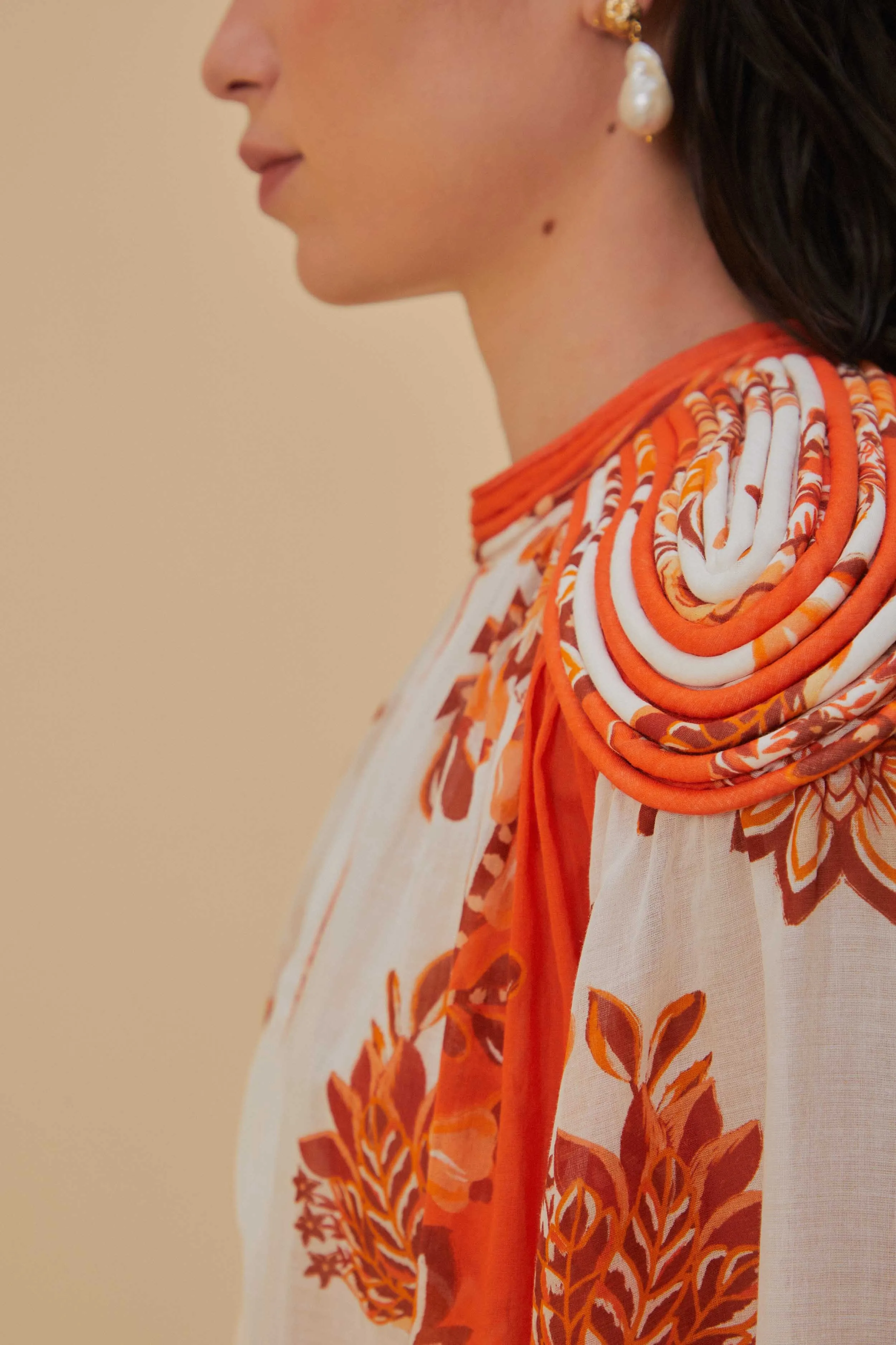 Orange Aura Piping Trim Organic Cotton Blouse