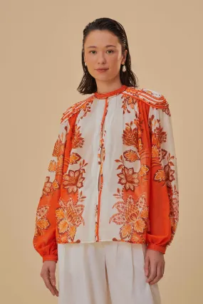 Orange Aura Piping Trim Organic Cotton Blouse