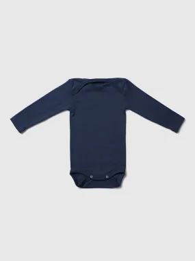 organic merino wool and silk long-sleeved onesie in navy - baby/toddler