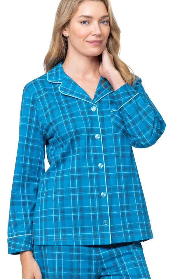 Plaid Jersey Button-Front Pajamas