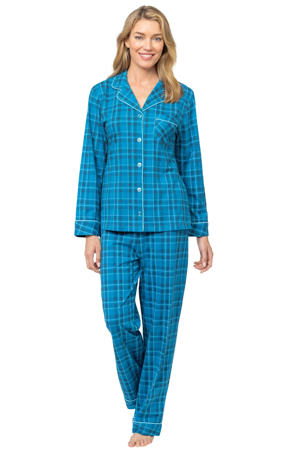 Plaid Jersey Button-Front Pajamas