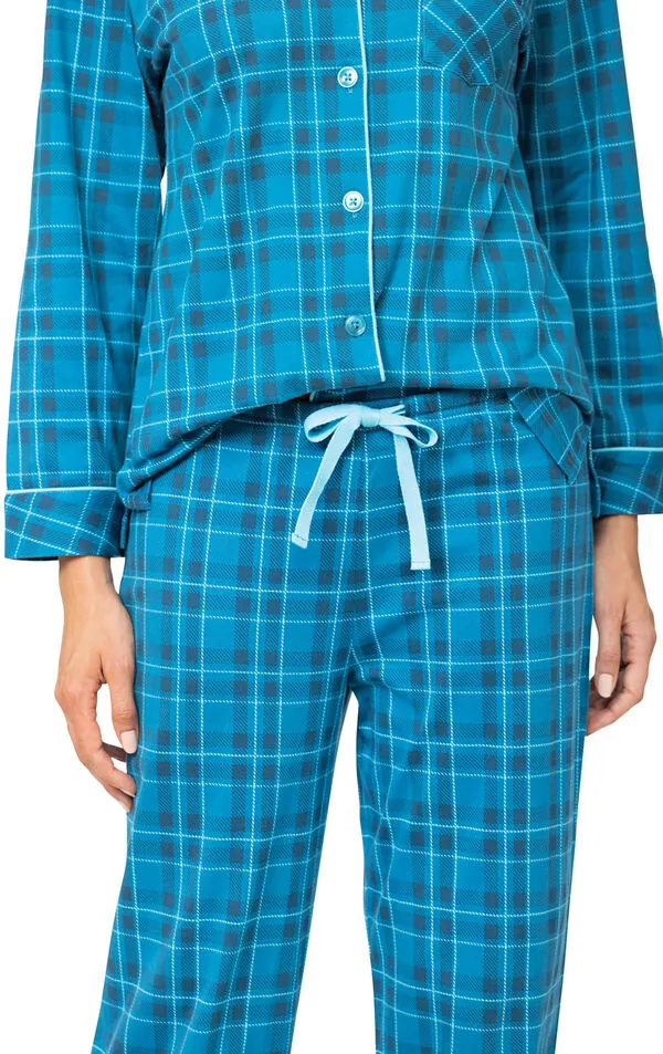 Plaid Jersey Button-Front Pajamas