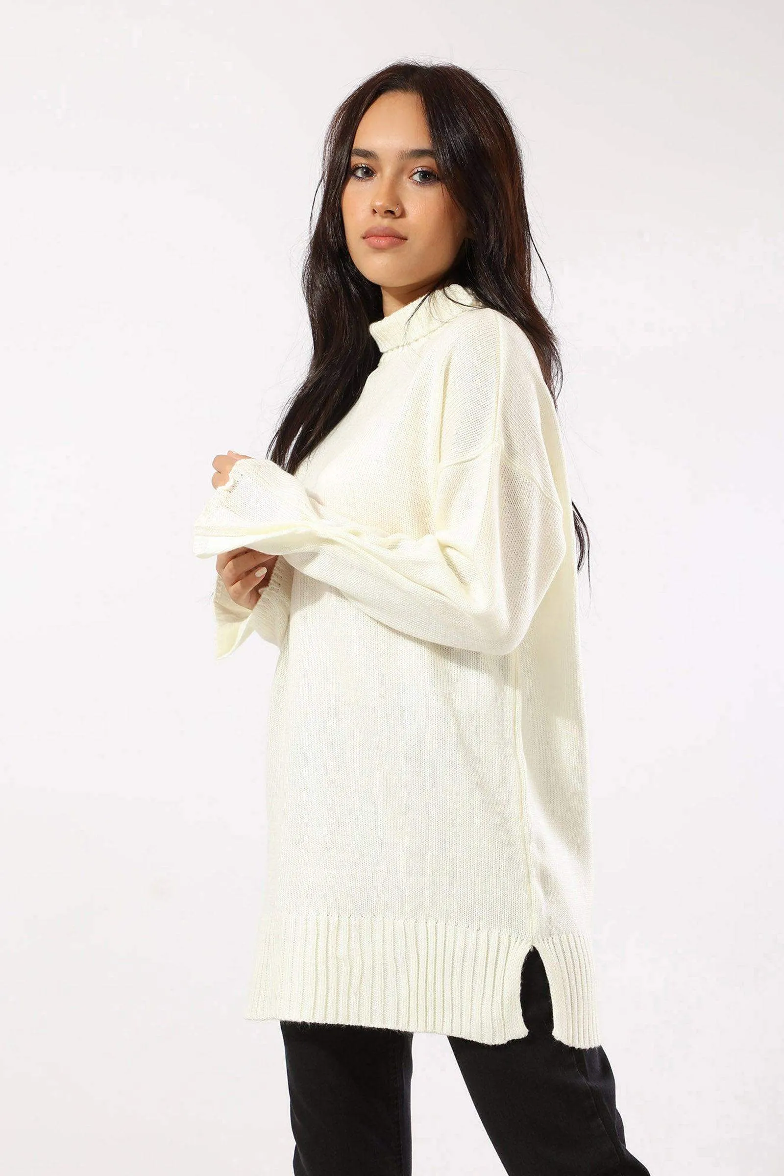 Plain Pullover with Ribbed Trim