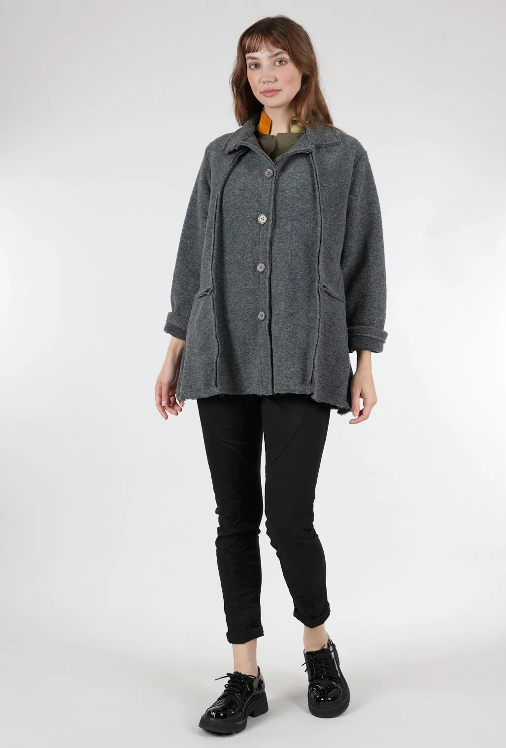 Raw-Trim Wool-Blend Jacket, Charcoal