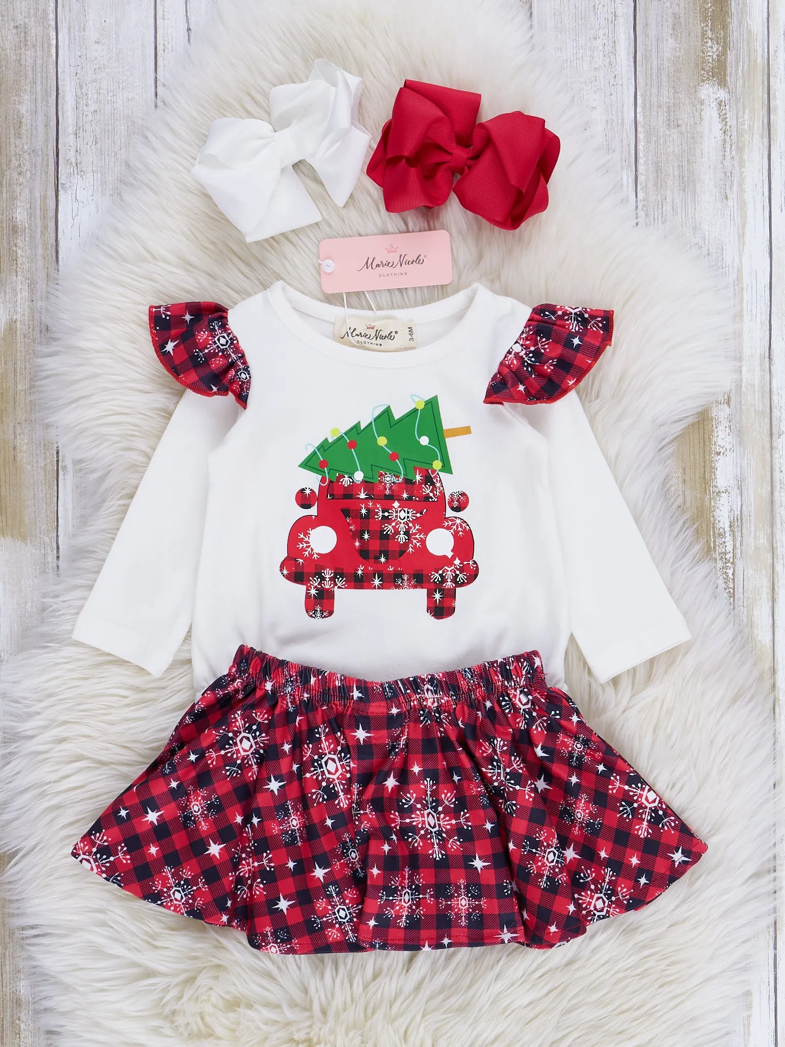 Red Plaid & Snowflakes Bubble w/ Skirt