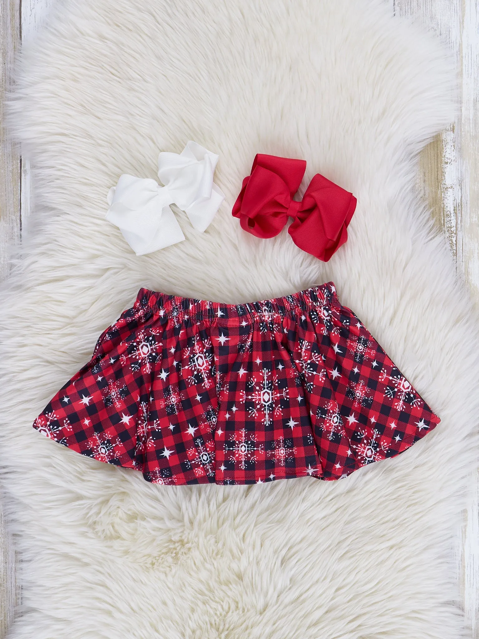 Red Plaid & Snowflakes Bubble w/ Skirt