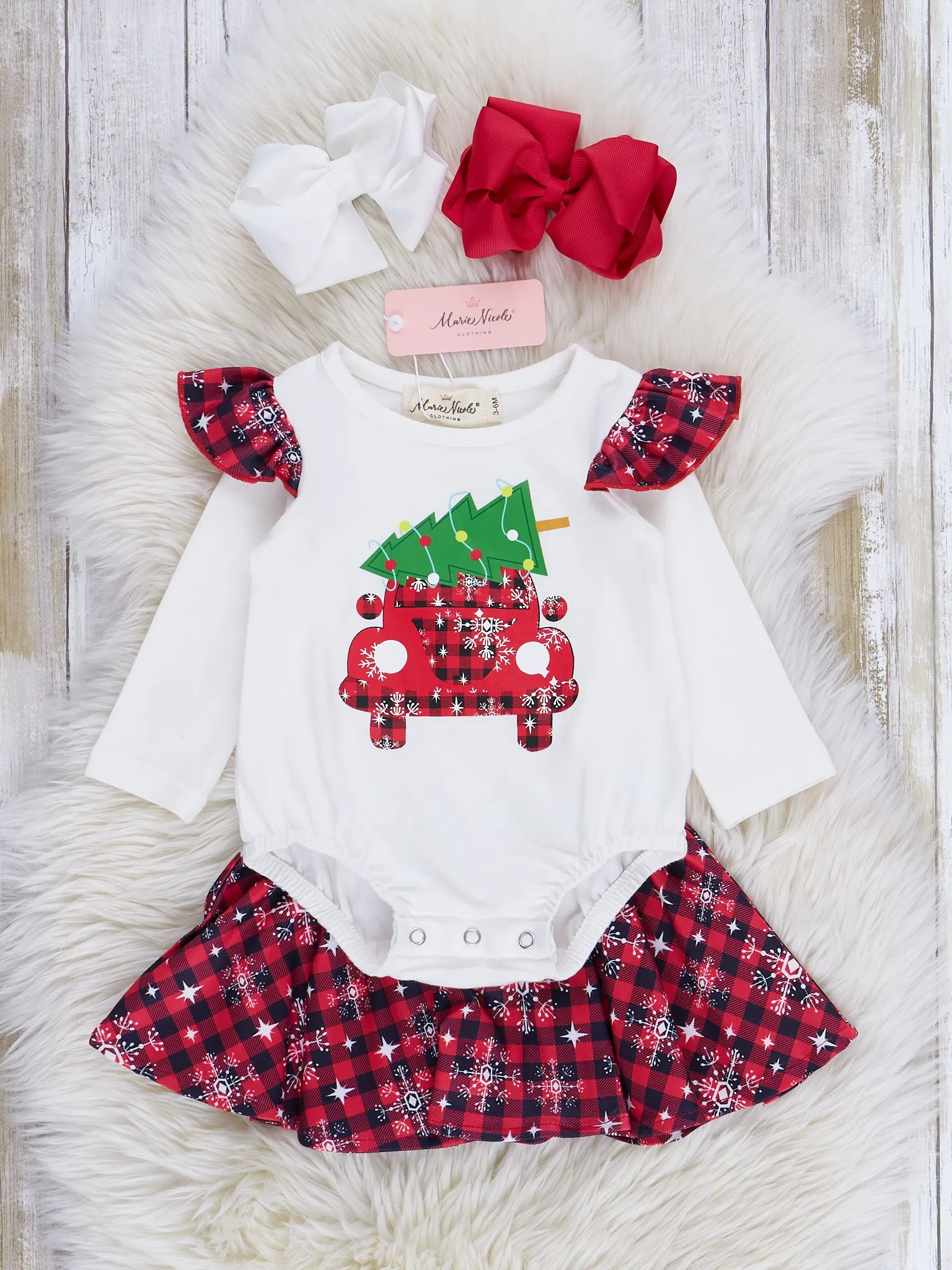 Red Plaid & Snowflakes Bubble w/ Skirt