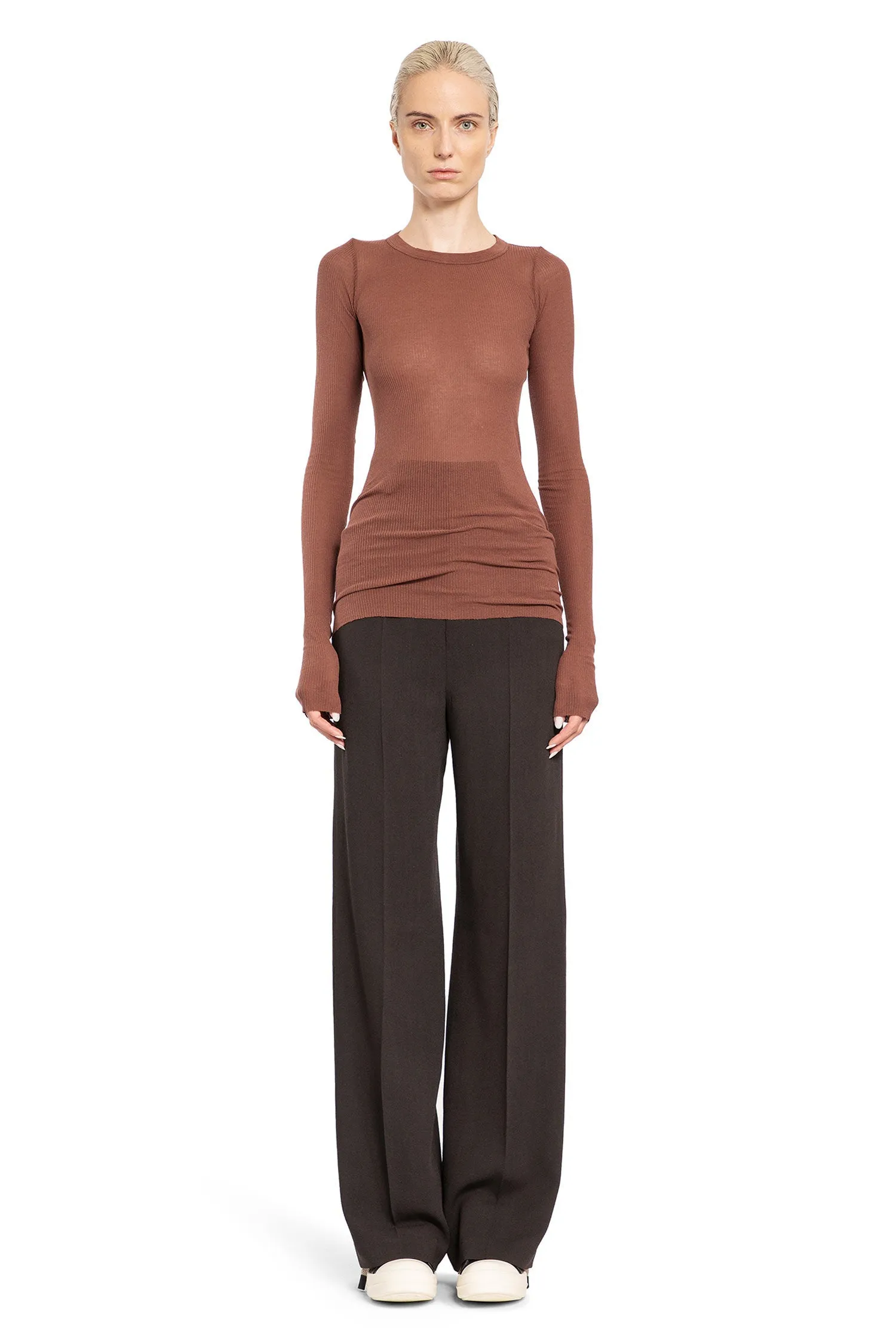 RICK OWENS WOMAN BROWN T-SHIRTS & TANK TOPS