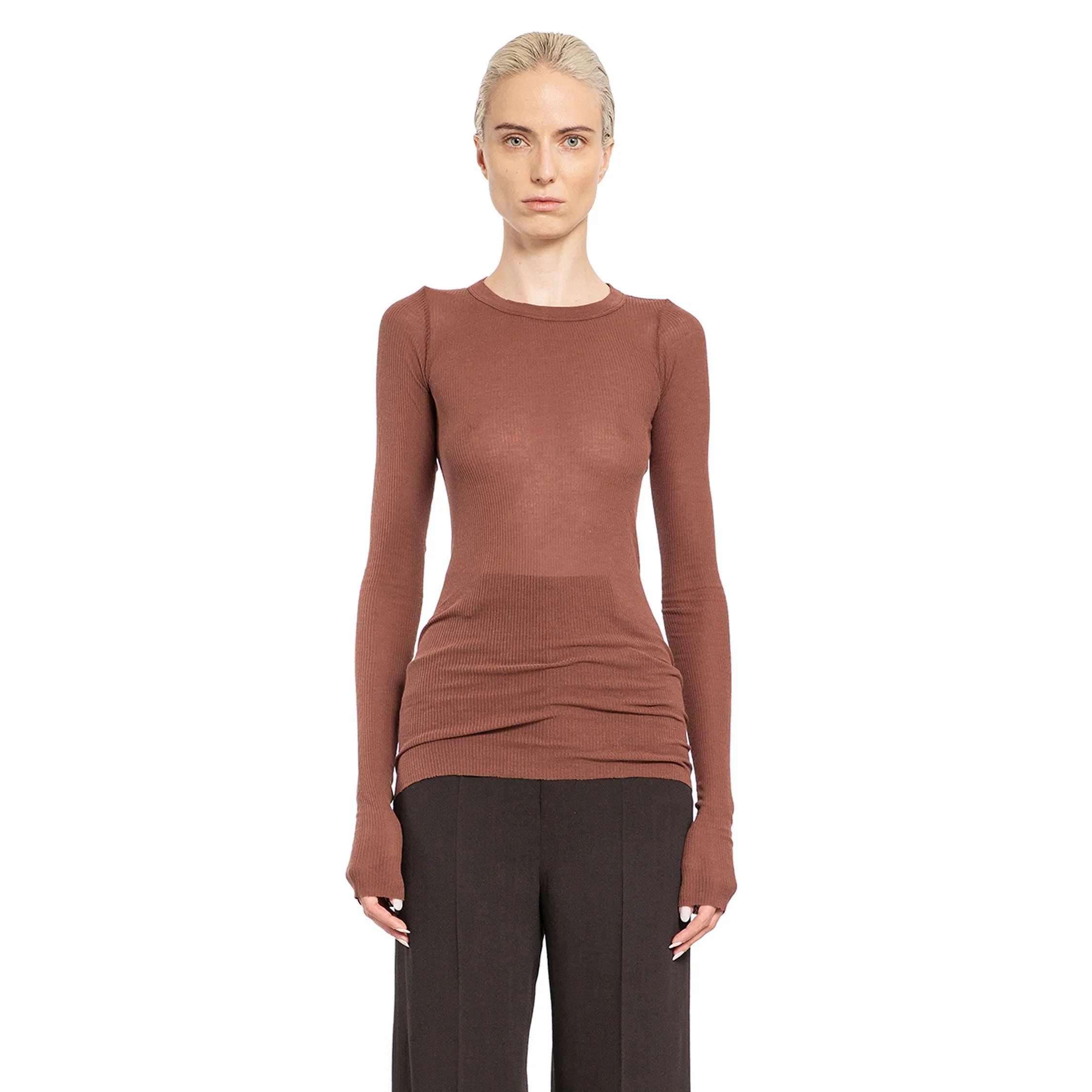 RICK OWENS WOMAN BROWN T-SHIRTS & TANK TOPS