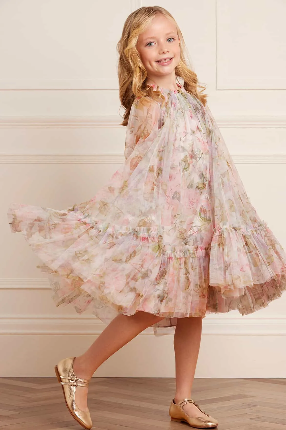 Rose Powder Long Sleeve Kids Dress