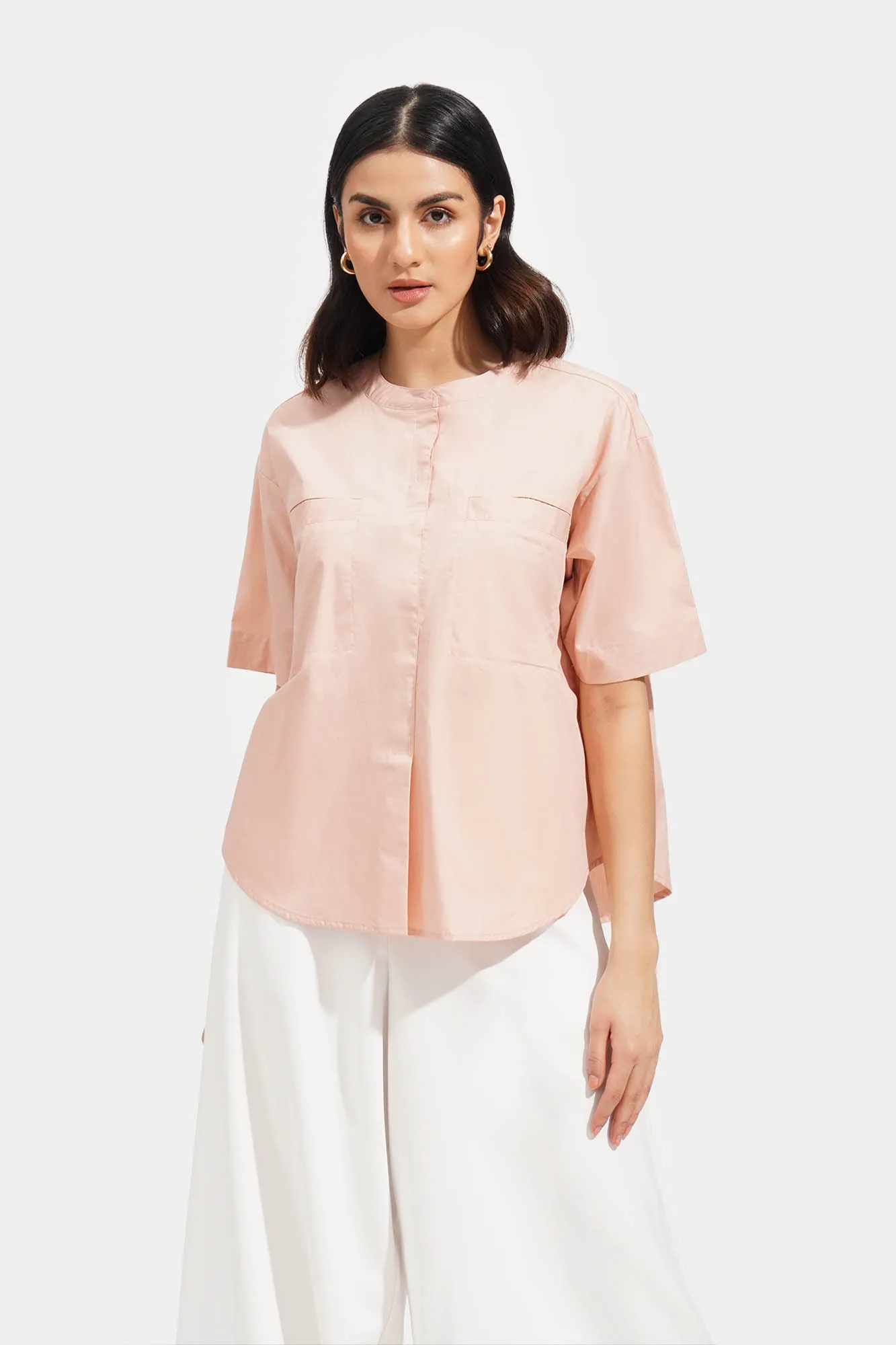 Round Neck Button Down Shirt