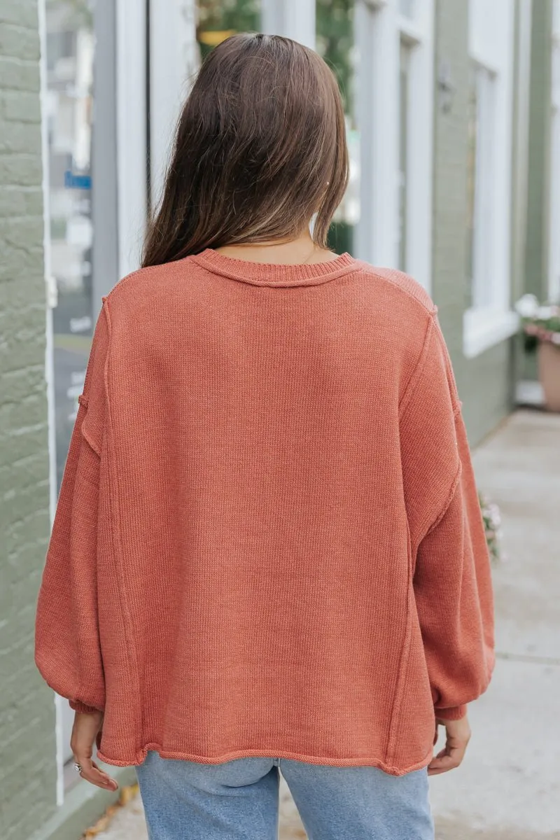 Rust Exposed Seam Pocket Sweater