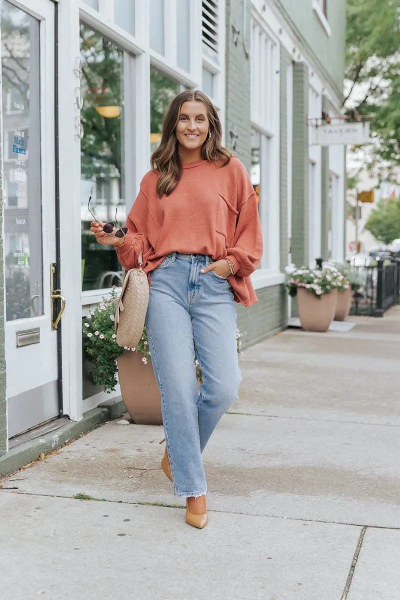 Rust Exposed Seam Pocket Sweater