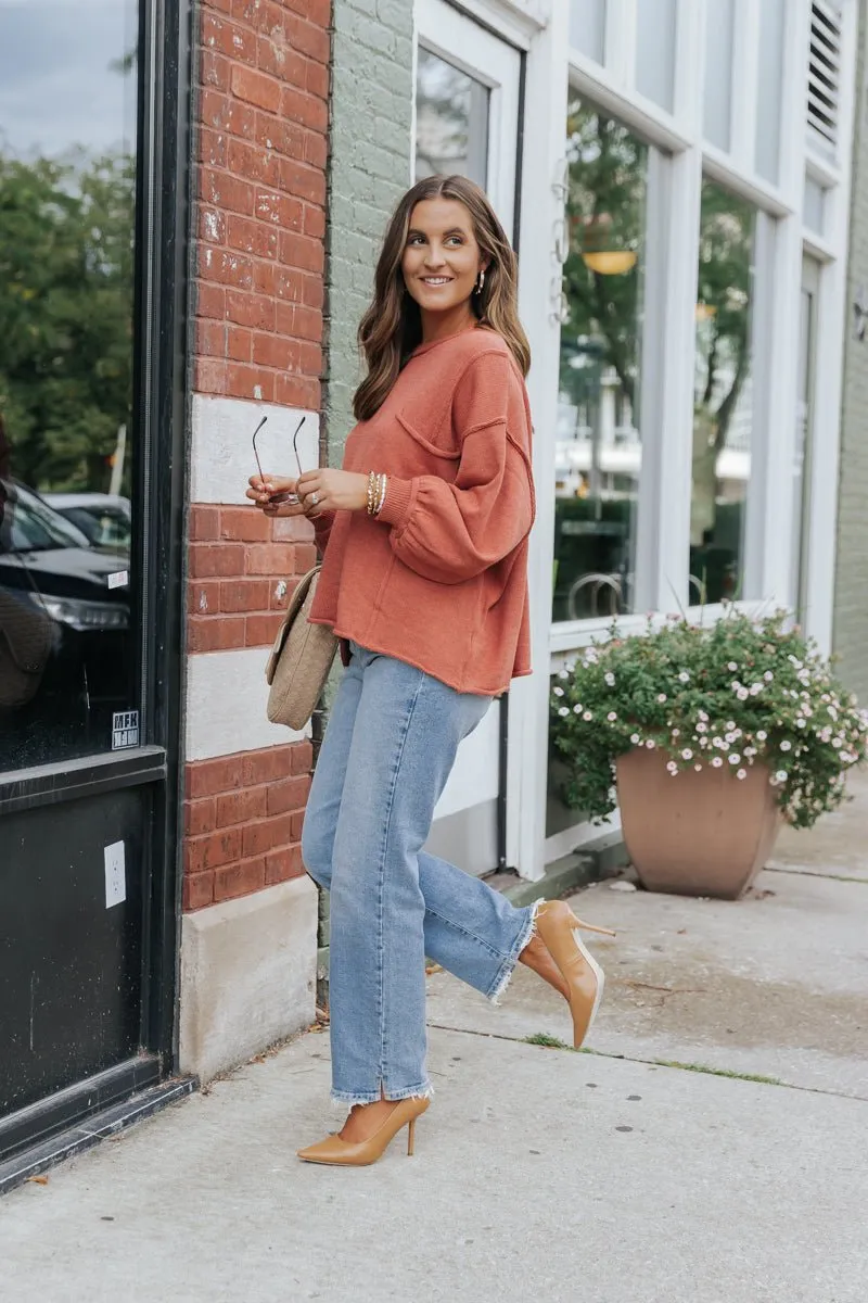 Rust Exposed Seam Pocket Sweater