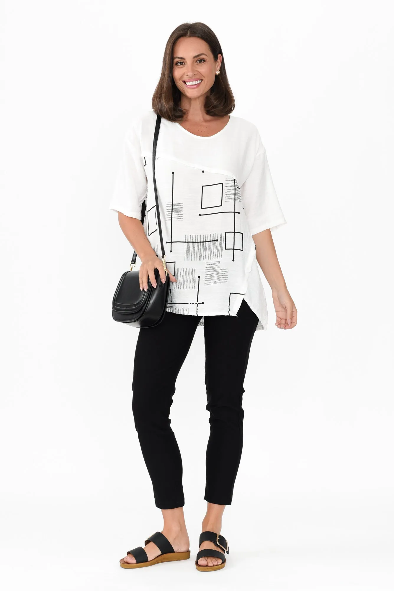 Sabra White Geo Diagonal Seam Top