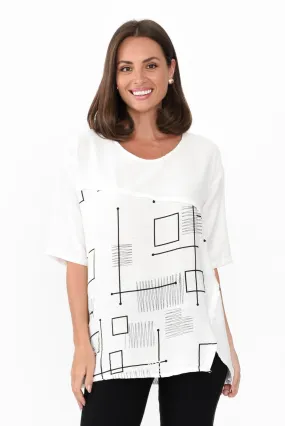 Sabra White Geo Diagonal Seam Top