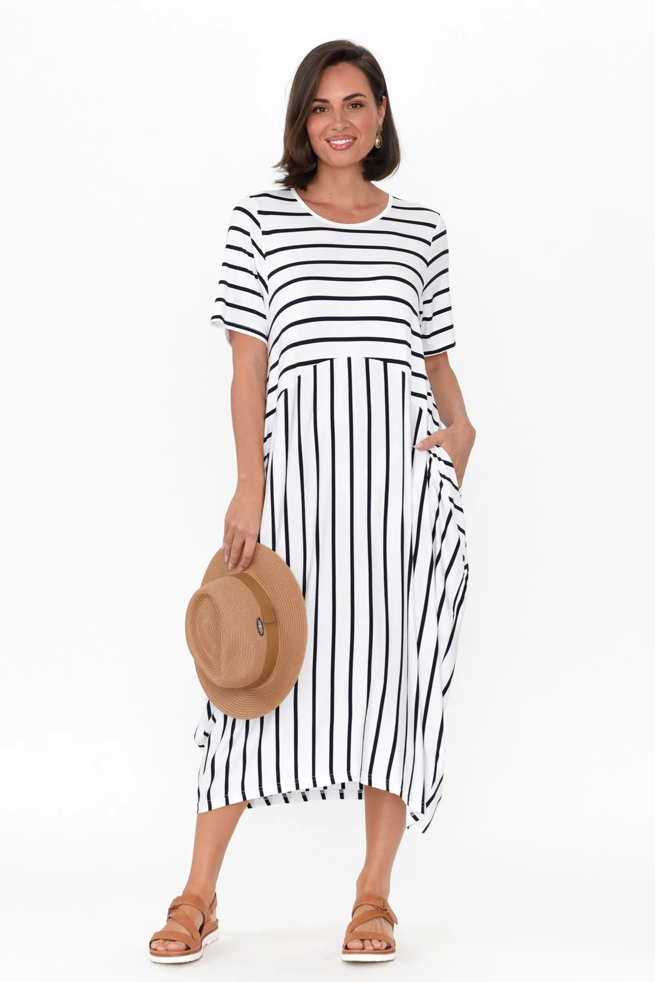 Samiya White Stripe Bamboo Dress