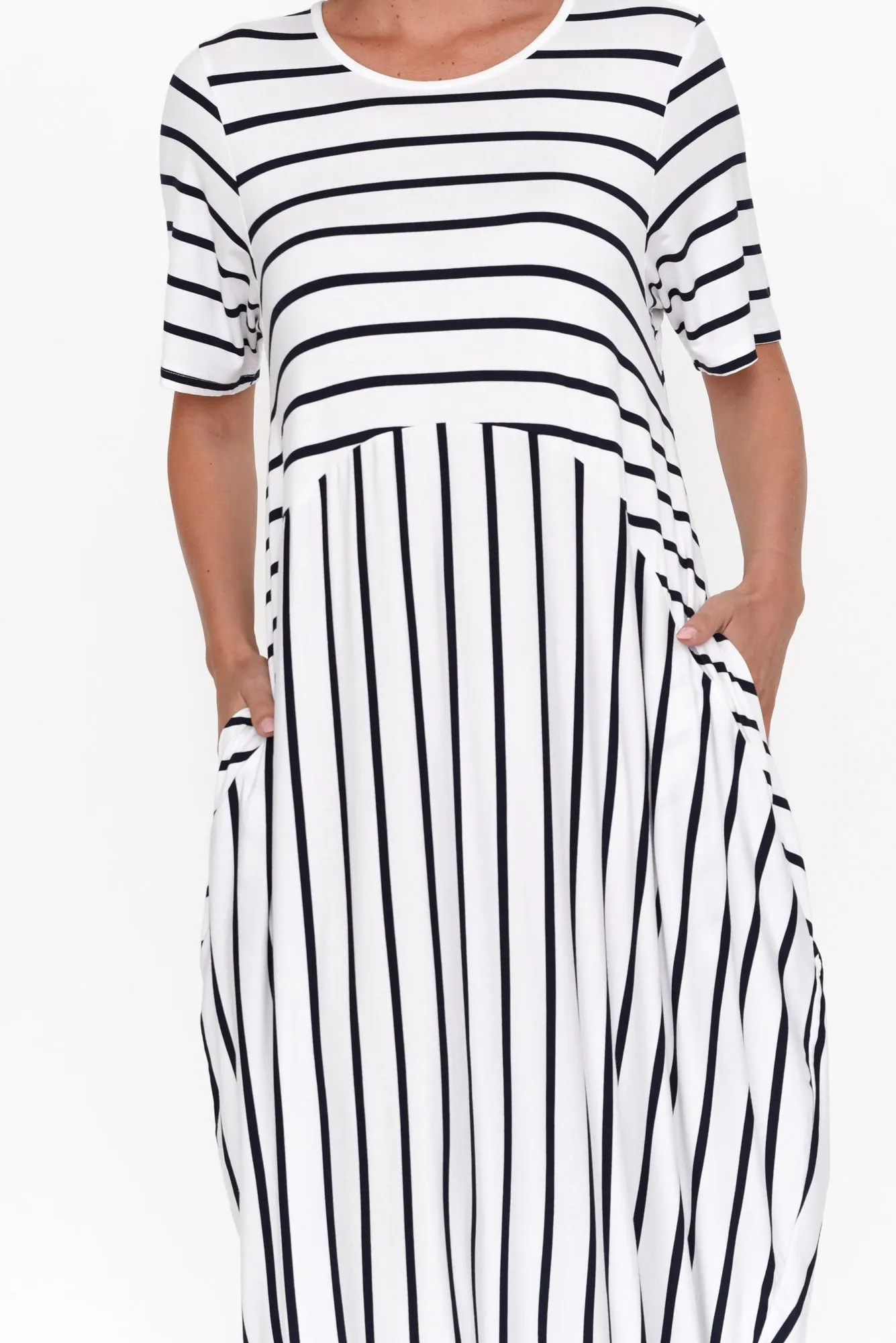 Samiya White Stripe Bamboo Dress