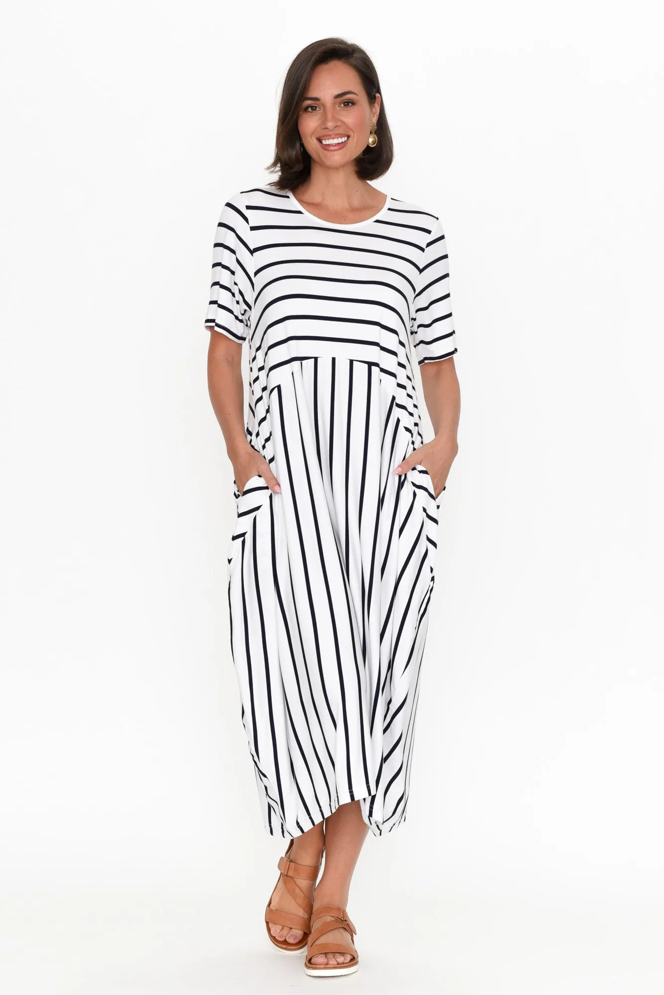 Samiya White Stripe Bamboo Dress