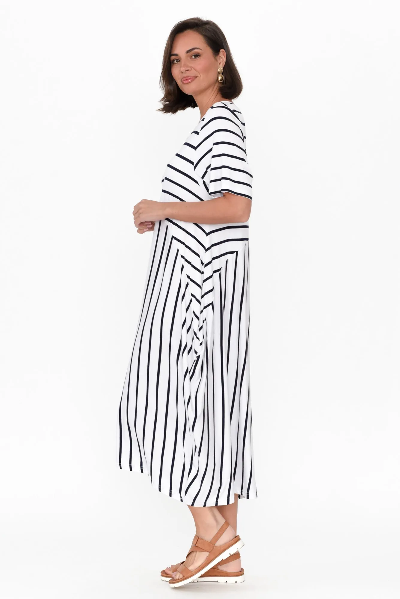 Samiya White Stripe Bamboo Dress