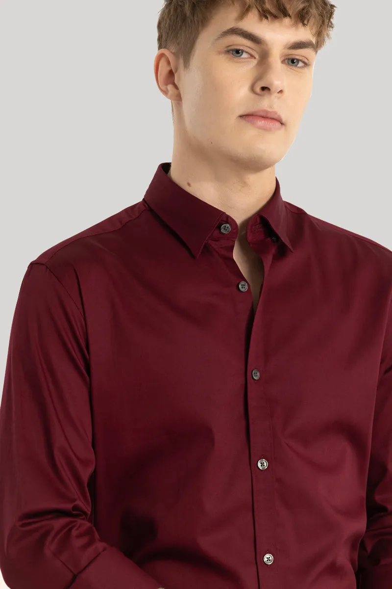 Satin Stretch Maroon Plain Shirt