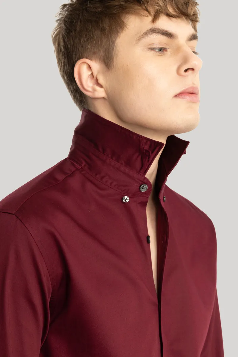 Satin Stretch Maroon Plain Shirt