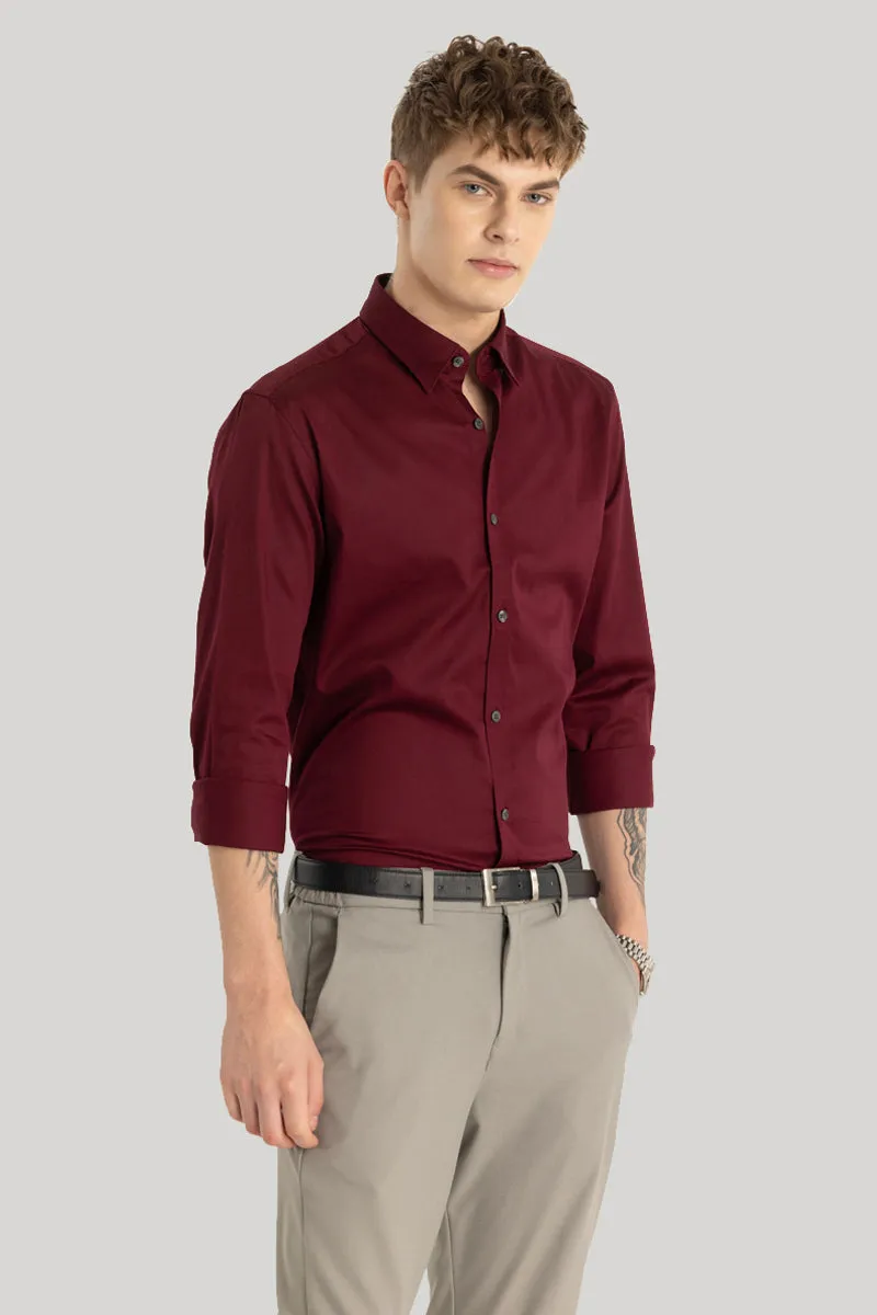 Satin Stretch Maroon Plain Shirt