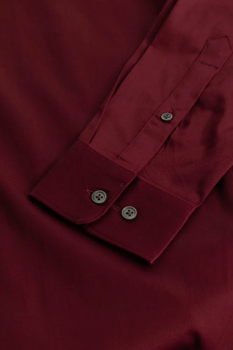 Satin Stretch Maroon Plain Shirt